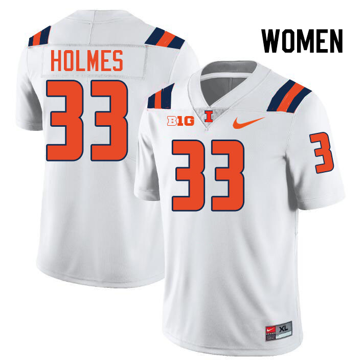 Women #33 Ezekiel Holmes Illinois Fighting Illini College Football Jerseys Stitched-White